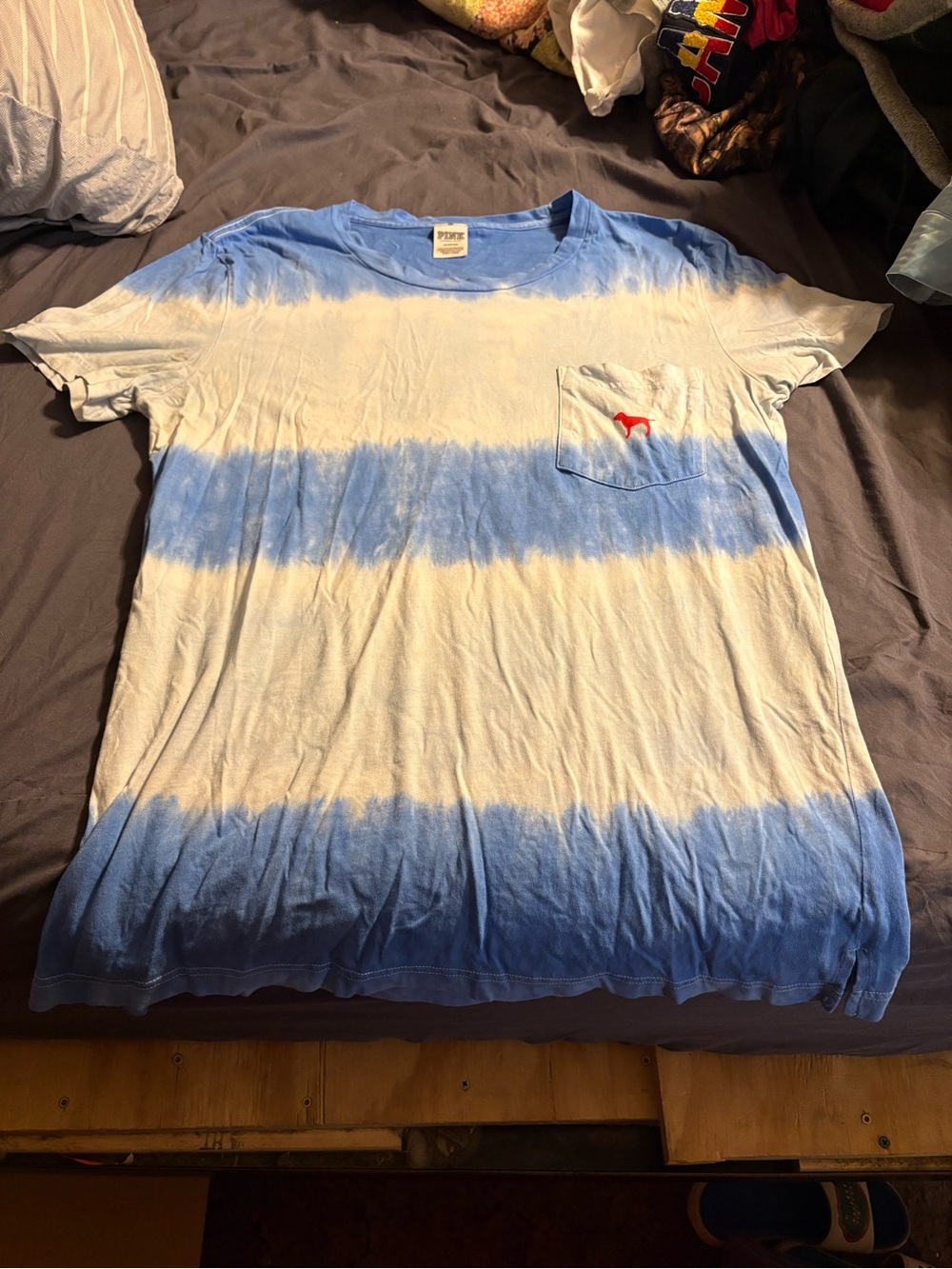 PINK Victoria's Secret Blue and White Tie-Dye Short Sleeve Tee